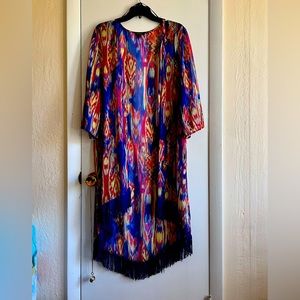 Cupio Colorful Bohemian Fringed Wrap with Sleeves